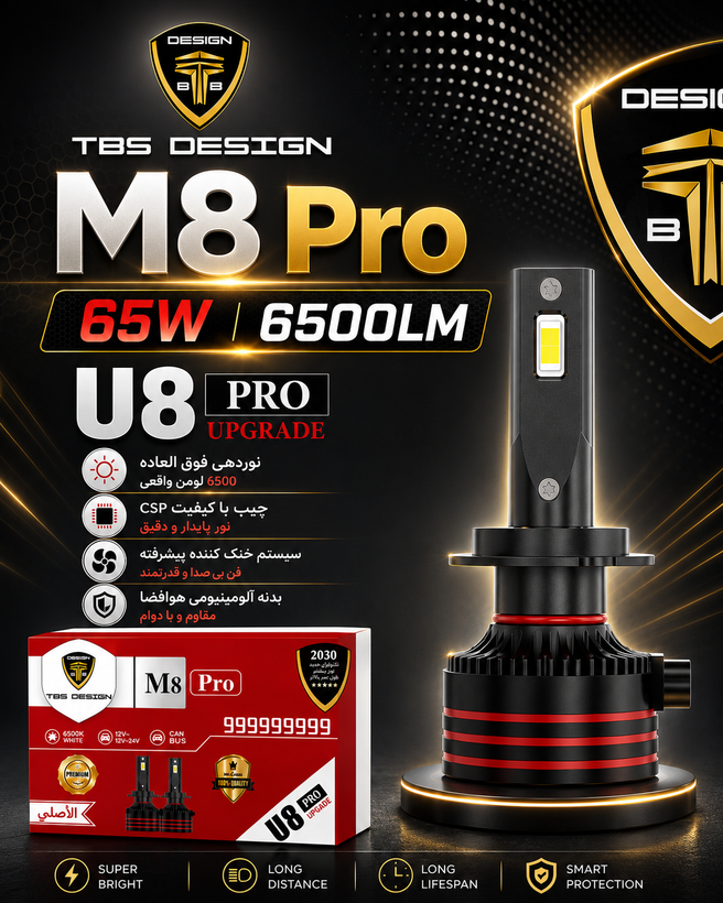 هدلایت M8 promax TBS توبیز پایه h1 سری جدید بسته دو عددی